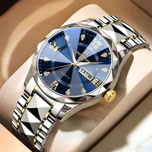 Luxury Men's Diamond Quartz Watch - Business Waterproof Wristwatch with Date, Blue Dial Gold Accents, Stainless Steel Band, Classic Formal Casual Timepiece for Men, Perfect Gift for Father Husband Boyfriend