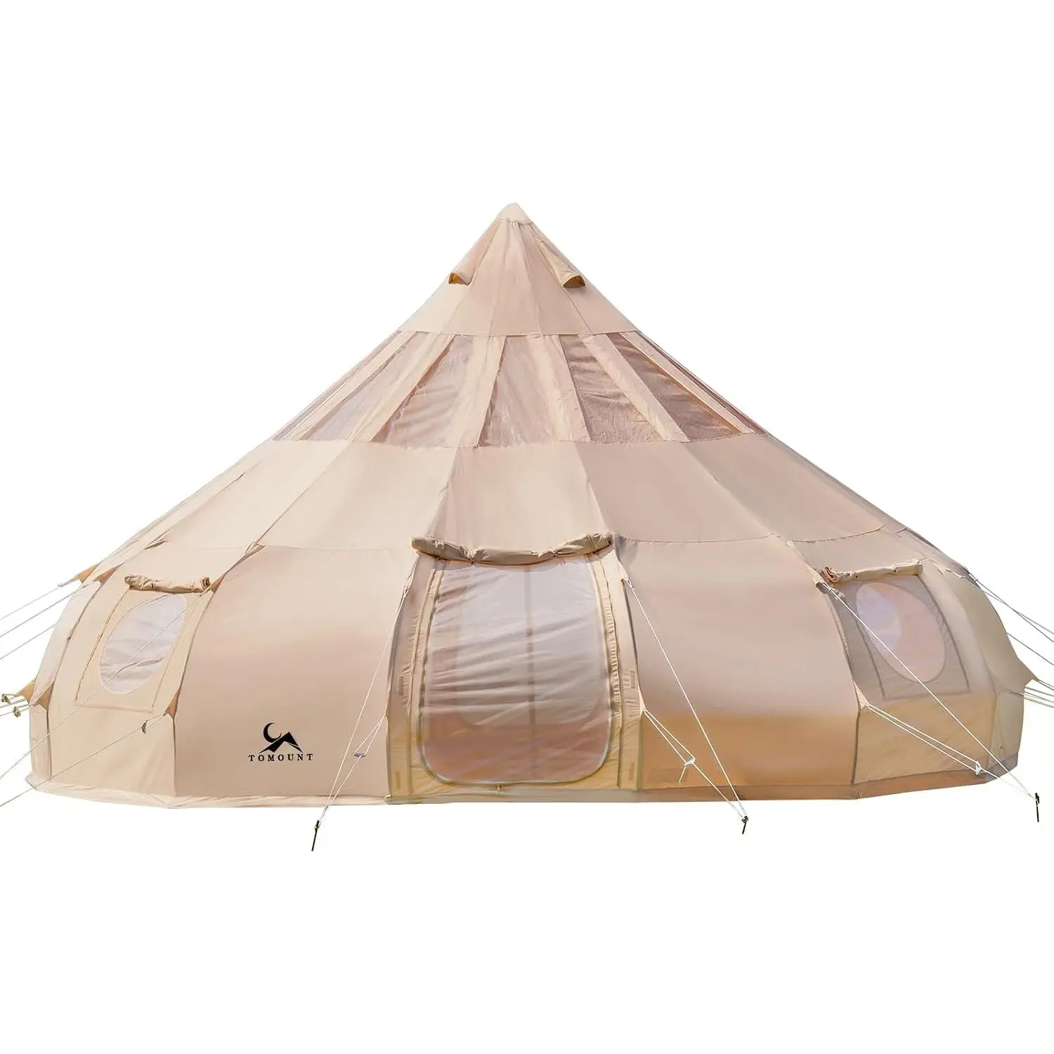 KUYFK Canvas Tent with Rainfly with Stove Jack Bell Tent Yurt Glamping Tent with TPU Transparent Roof for Family Camping
