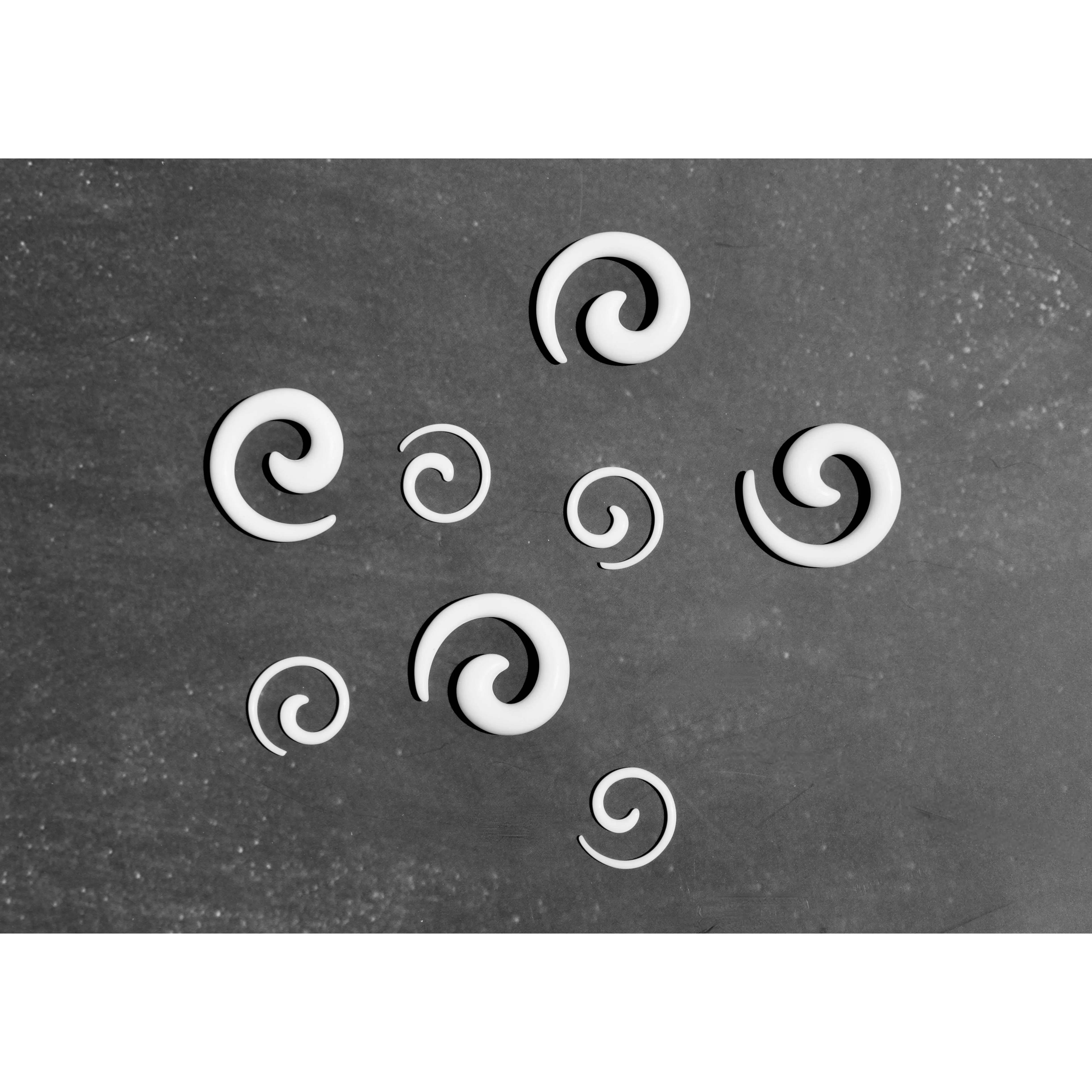 White Acrylic Spiral Taper Earrings - Lightweight Minimalist Alternative Goth Gauges for Stretched Ears, Multiple Sizes Pair for Everyday Wear