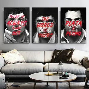 3pcs/set Unframed Classic Movie Pablo Escobar Tony Montana Qoutes Posters Prints Wall Art Canvas Painting The World Is Yours Mural for Home Decor