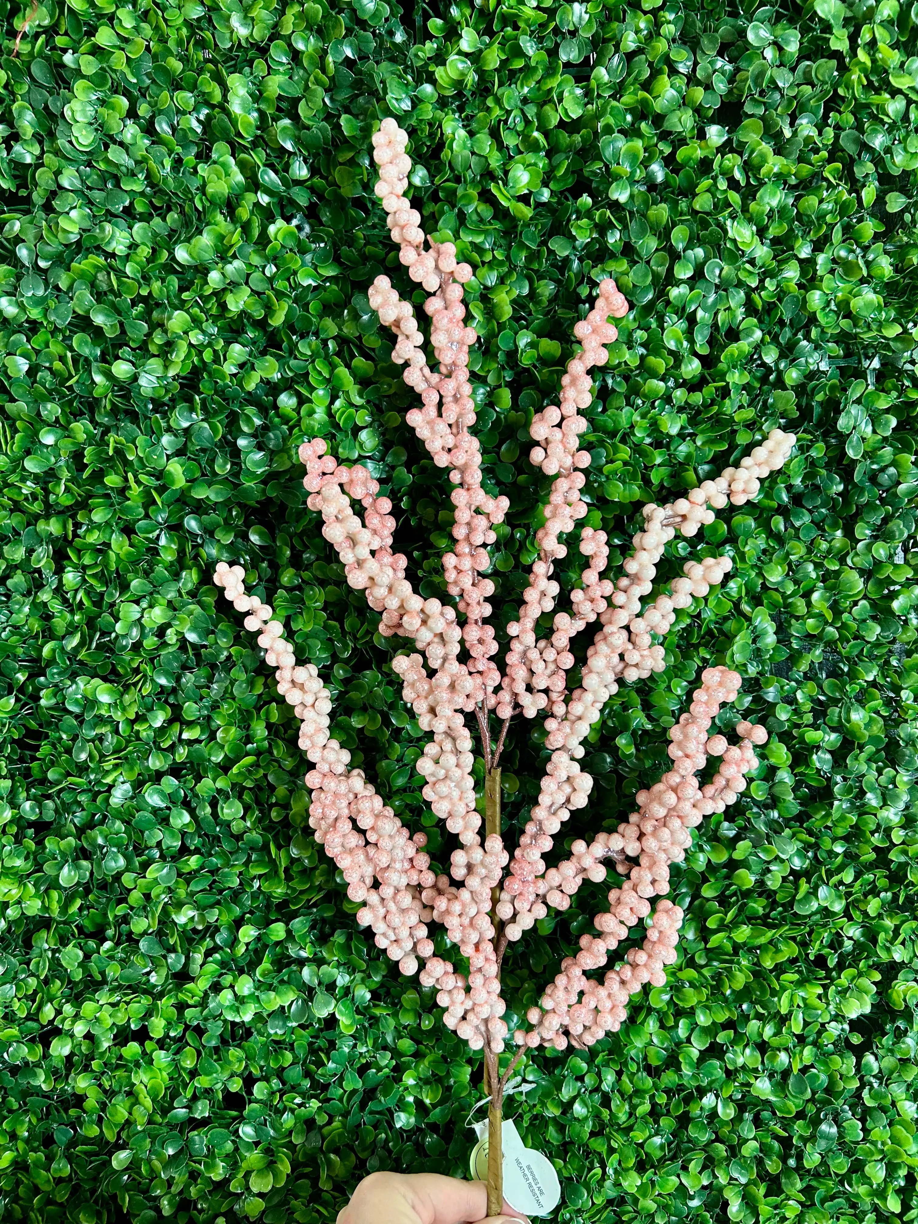 32 Inch Pink Glitter Berry Cluster Spray