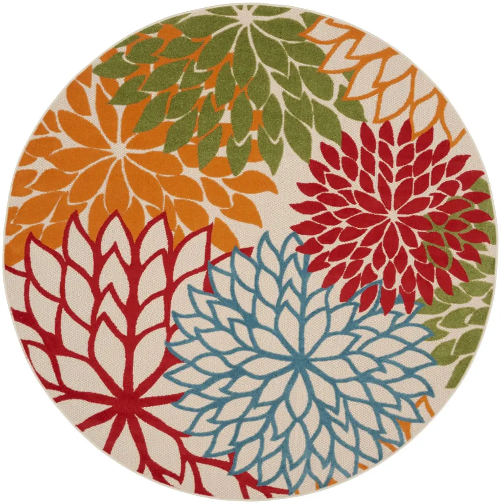 212 MAIN 10 ft. Round Green Flat Weave Floral Power Loom Home Decor Rug - Decorative Circle Floral Weather-Resistant Indoor-Outdoor Tropical Vibe Rug (Model 521644), Decorative Area Rug