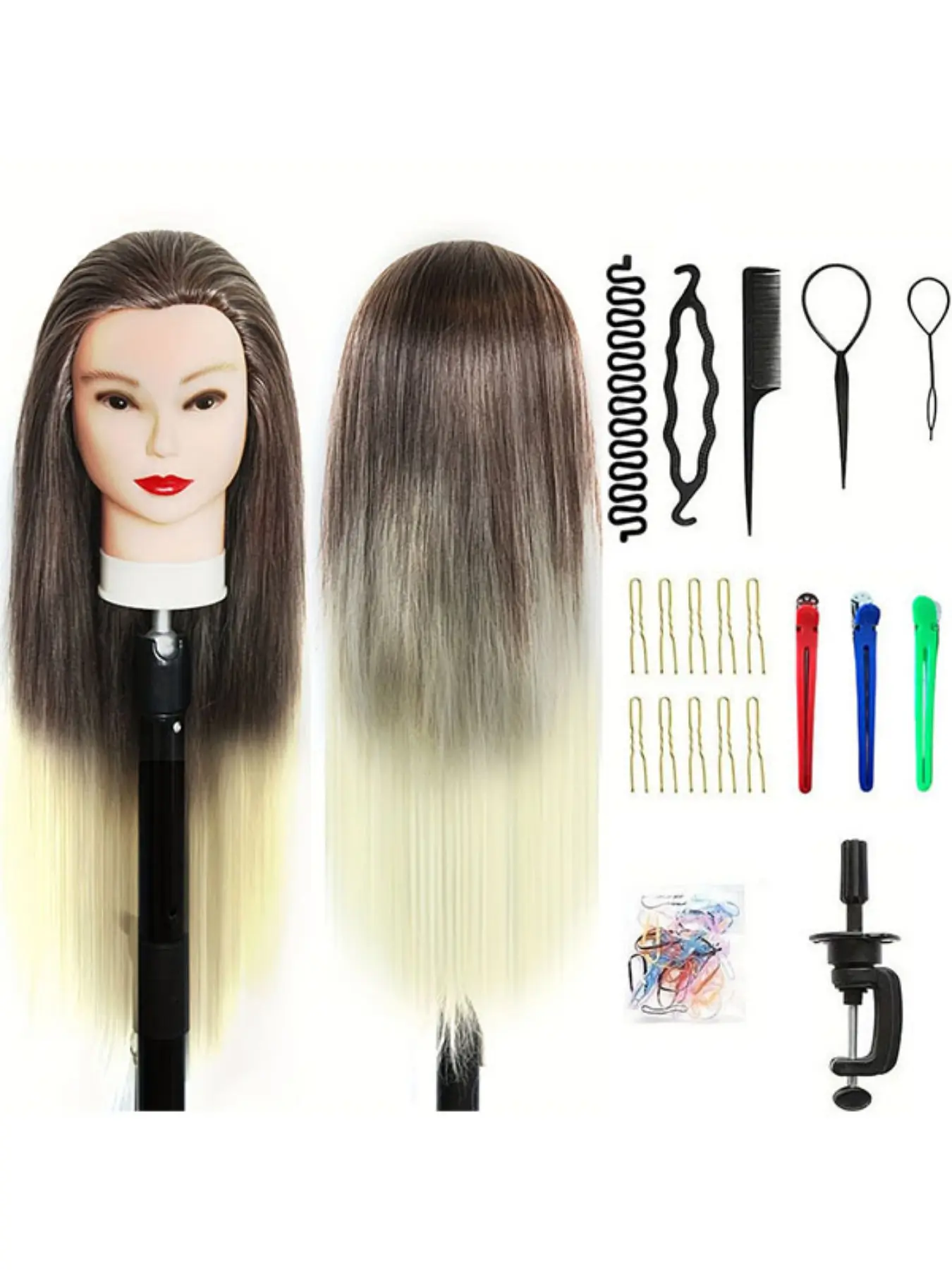 Professional 66cm Hairstyling Mannequin Head with Synthetic Hair, Realistic Braiding Practice Doll Head for Salon & Beauty School Training