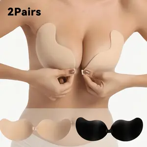 Viomisha Strapless Bra for Women 2 Pairs Sticky Invisible Push-Up Backless Bra for Weddings Parties Formal Events Buckle Design Minimalist Black+Nude Seamless Comfortable Basic Dress Womenswear
