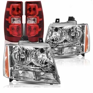 2007-2014 Chevy Avalanche Suburban Tahoe Chrome Amber Headlight+Tail Light