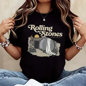 Rolled Away Stone AD 33 Graphic T-Shirt Empty Tomb Easter Resurrection Day Christian Retro Parody Faith Jesus Lover Short Sleeve Tee