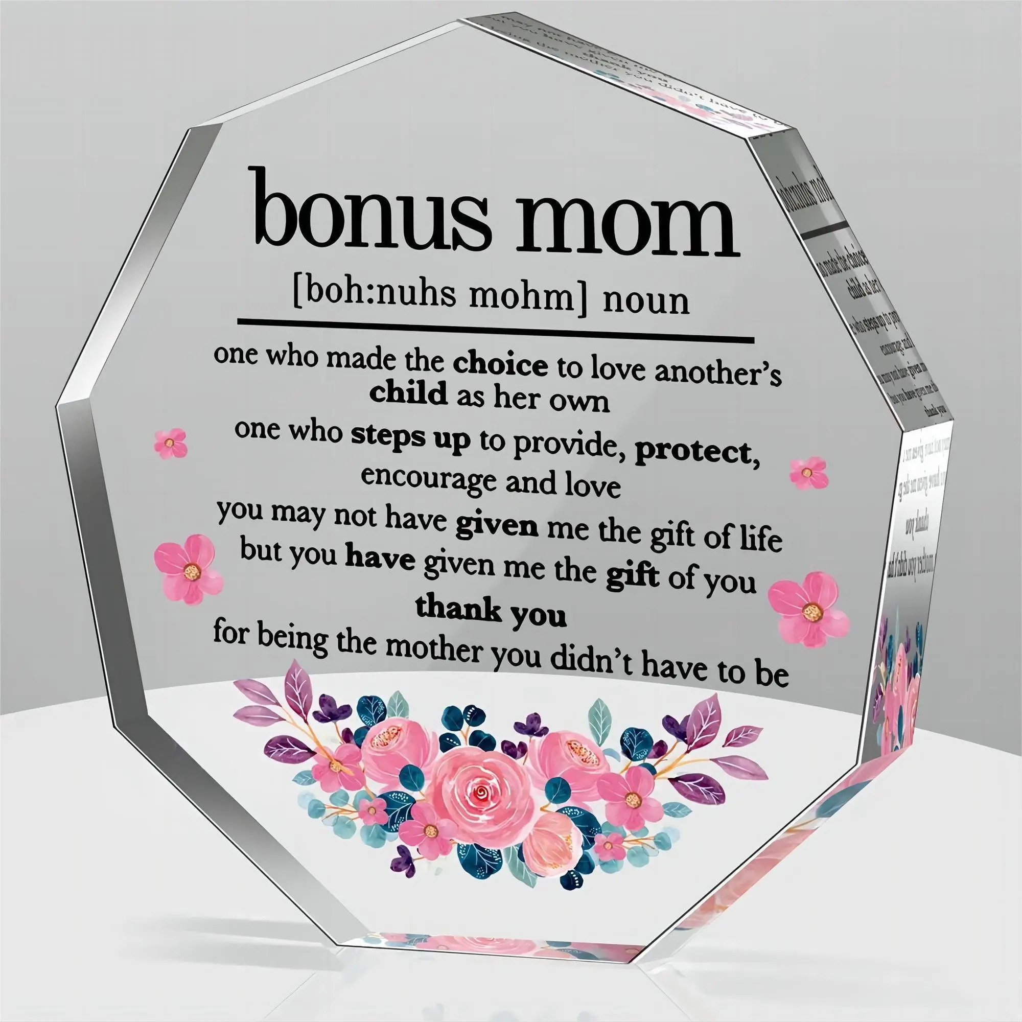 Flower & Letter Pattern Acrylic Plaque, 1/9 Counts Creative Mom/Family Themed Desktop Decorative, Encouragement Birthday Gift for Mom, Floral Decorati
