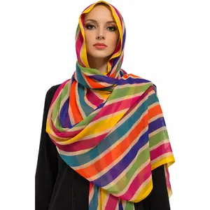 Elegant Geometric Print Chiffon Hijab – Mustard & Multicolor Square Design