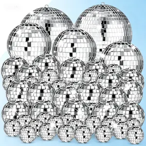 54-Piece Miniature Hanging Reflective Spheres - Mirror Ball Party Decorations for Wedding, Christmas, and Event Supplies - Glittering Ornaments for Ceiling, Tree, and Centerpieces - Glueless Hanging, Reusable