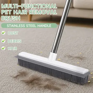 Pet Hair Remover Broom Removal Broom Rubber Broom for Floor Cleaning Tile Windows Carpet Rake Squeegee with Stainless steel Handle