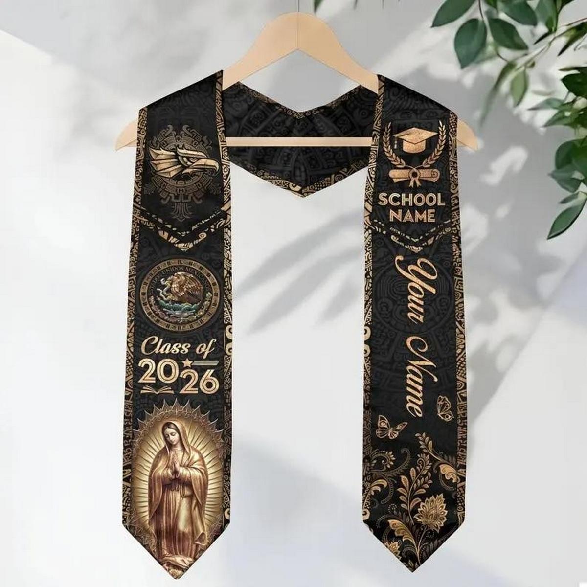 Mexican Graduation Sash Style Graduation Stole Class of 2026 Sash, Custom Graduation Gift for Student , Mixed Flag Graduation Scarf