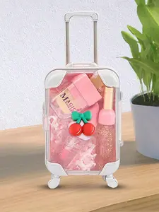 Mini Suitcase Storage Box with Cute Cherry Pattern, Portable Jewelry Organizer, Handbag Design Gift Box, Travel Theme Cosmetic Holder