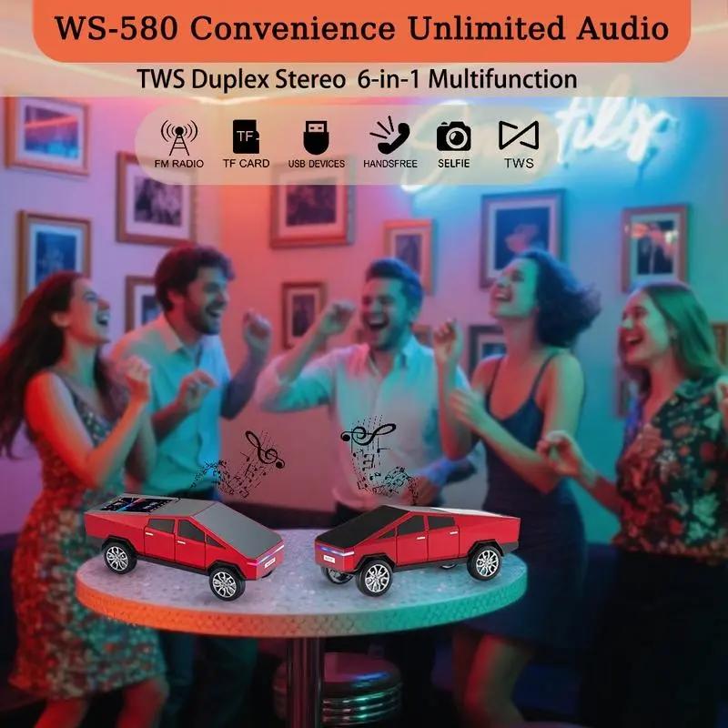 Multifunctional Pickup Truck Model Bluetooth Speaker Rechargeable with USB TF Card AUX FM Radio TWS Pairing for Indoor Outdoor Party Birthday Gift Stereo Cybertruck Portable Audio Connection Smartphone Wireless Classic Car Style Design Vintage
