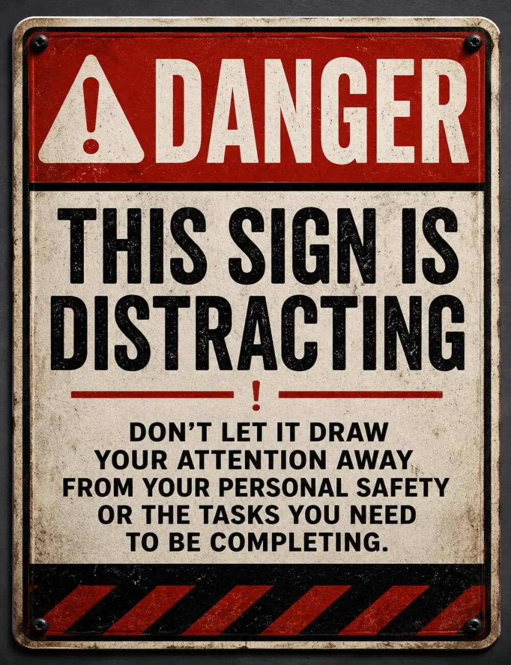 Danger Warning Sign Metal Poster, This Sign Is Distracting Funny Safety Wall Decor, Don't Let It Draw Your Attention Away, Industrial Safety Sign, Workplace Warning Plaque, Garage Workshop Decor, Construction Site Wall Art, Funny Office Gift
