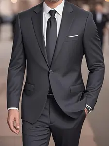 2pcs Men's Casual Suit Two-Piece Set, Suit Jacket Only+ Trousers, Non-Stretch Fabric, Solid Color, Regular Fit, All-Season, Peak Lapels, Allseason Attire | Casual Style | Nonstretch Fabric, Formal Suits for Men, Plus Size Mens Suits, Mens Suit Plus Size