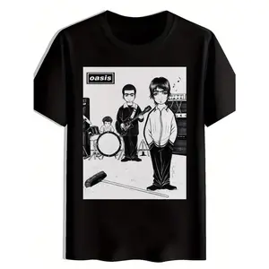 NewMen's Oasis Rock Band Graphic Print T-Shirt - Black Short Sleeve Round Neck Casual Summer Tee, Breathable Regular Fit Machine Washable Music Fan Apparel, Band Merchandise| Graphic Tee| Durable Fabric, Band T Shirts(T)