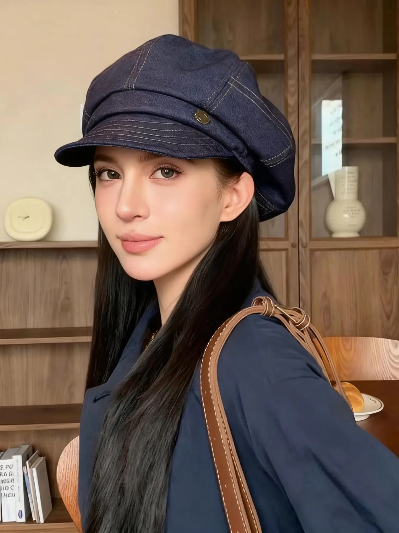 Women's Vintage British Style Octagonal Hat, Autumn Winter Korean New Painter Hat, Casual Versatile Simple Beret Denim Cap