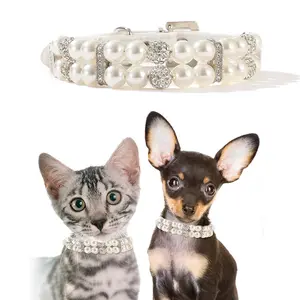Pet pearl collar, leash, neck collar, cat and dog necklace accessories, small and medium-sized dog collar Gold Plated Custom