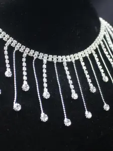 1/3/5 Yard Rhinestone Fringe Trim Chain Crystal Tassel Ribbon Applique Bling Faux Diamond Strips for Sewing Wedding Dress Decoration DIY Clothing Accessories Embellishments
