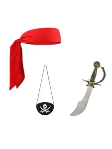 3-Piece Pirate Costume Set for Women and Men, Halloween Party Accessories, Pirate Hat Eye Mask Fake Knife, Role Play Cosplay