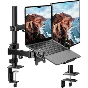 2-in-1  Mount and Laptop Stand for Desk,  Height Adjustable  Arm Fit up to 32 inch Screen and 17 inch Laptop, Hold up to 22lbs Weight, C-Clamp and Grommet
