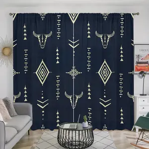 Western Style Bull Skull Pattern Curtain, 2 Counts/set Lightweight Semi Blackout Curtain, Window Treatment for Home Living Room Bedroom Kitchen Bathroom