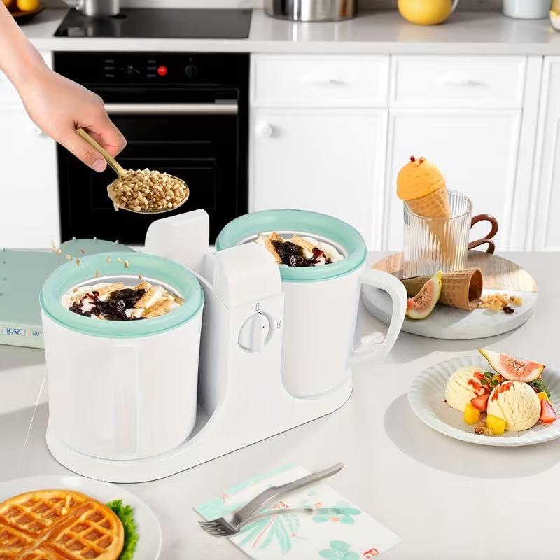 1L Dual-Bowl Ice Cream Maker  – CreamyDelight , Effortless Homemade Ice Cream, Frozen Yogurt & Smoothies, Easy-Clean Detachable Cups, Perfect Gift for Any Occasion .