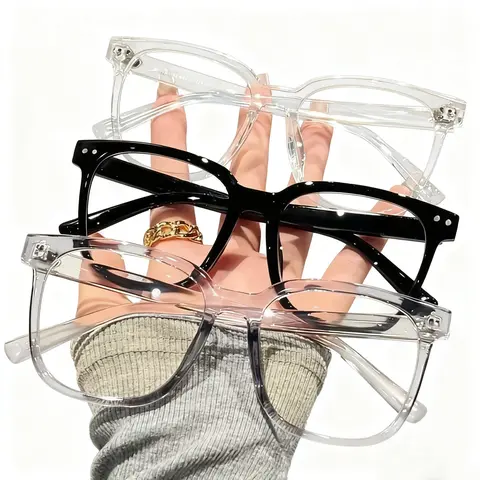 3 Pcs Unisex Square Frame Anti Blue Light Glasses Trendy Campus Style Face Slimming Optical Eyewear Clear & Black Frames Available Cute High-Quality Specs