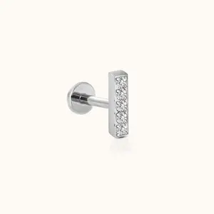 CZ Bar Threadless Labret Titanium Flat Back Earring