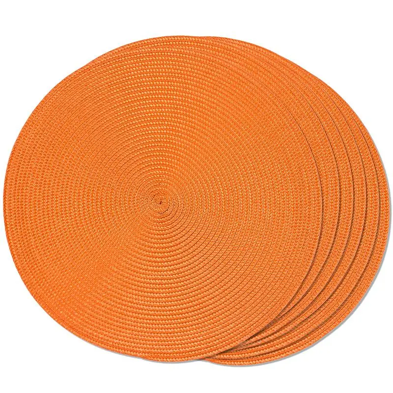 Set of 6 15 Inch Round PP Woven Plastic Placemats, Washable Non-Slip Table Mats Cup Coasters, Restaurant Kitchen Home Farmhouse Style Decor, Kitchen Decorative Placemat