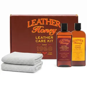 Leather Honey Complete Leather Care Kit: Cleaner, Conditioner, 2 Cloths. Non-Toxic Leather Care Made in The USA Since 1968. Restore Couches, Car Seats & Interior, Jackets, Shoes & Bags. for Any Color Car Cleaning Supplies Car Cleaning Agent