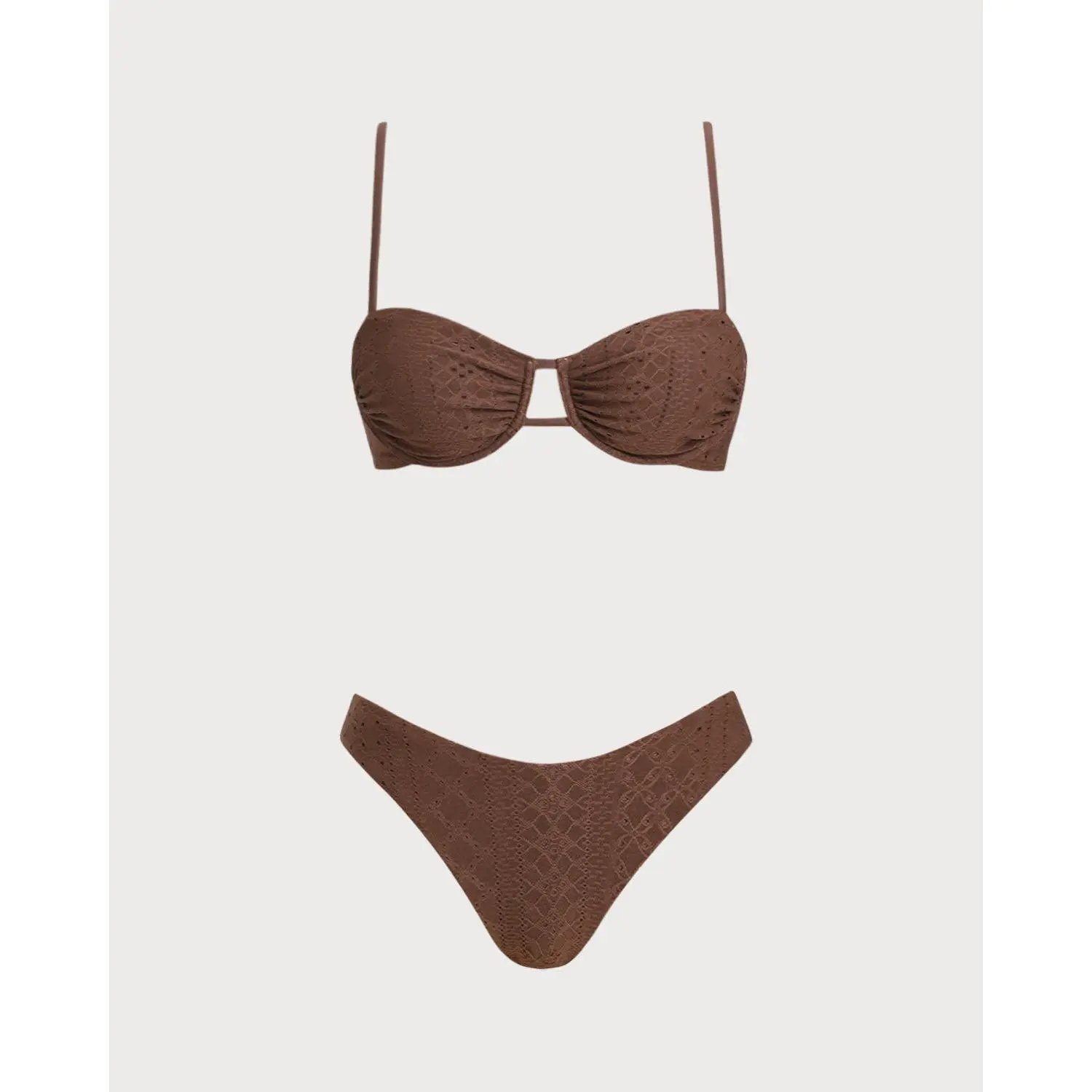 Rihoas Women's High Stretch Spandex Brown Textured Underwire Bikini Set - Sports & Outdoor Bathing Suit with Ruched Bottoms, High Stretch Bikini, Spandex Bikini