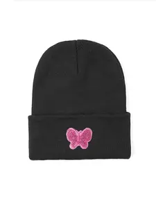 Y2K Anime Embroidered Butterfly Hat, Lightweight Warm Fashion Streetwear Cap, Solid Color Knit Beanie, Perfect for Parties and Christmas Gifts