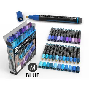 22 Acrylic Paint Pens (BLUES & PURPLES) Pro Color Series Set (3mm MEDIUM)