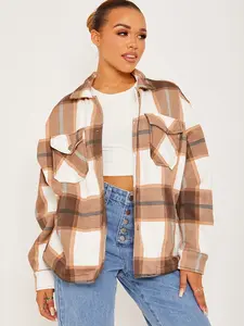 Check Mate Plaid Jacket - Women's Fashion Essential Long Sleeve Classic Plaid Pattern for Casual & Semi-Formal Wear Cotton Womenswear Button Everyday Pockets