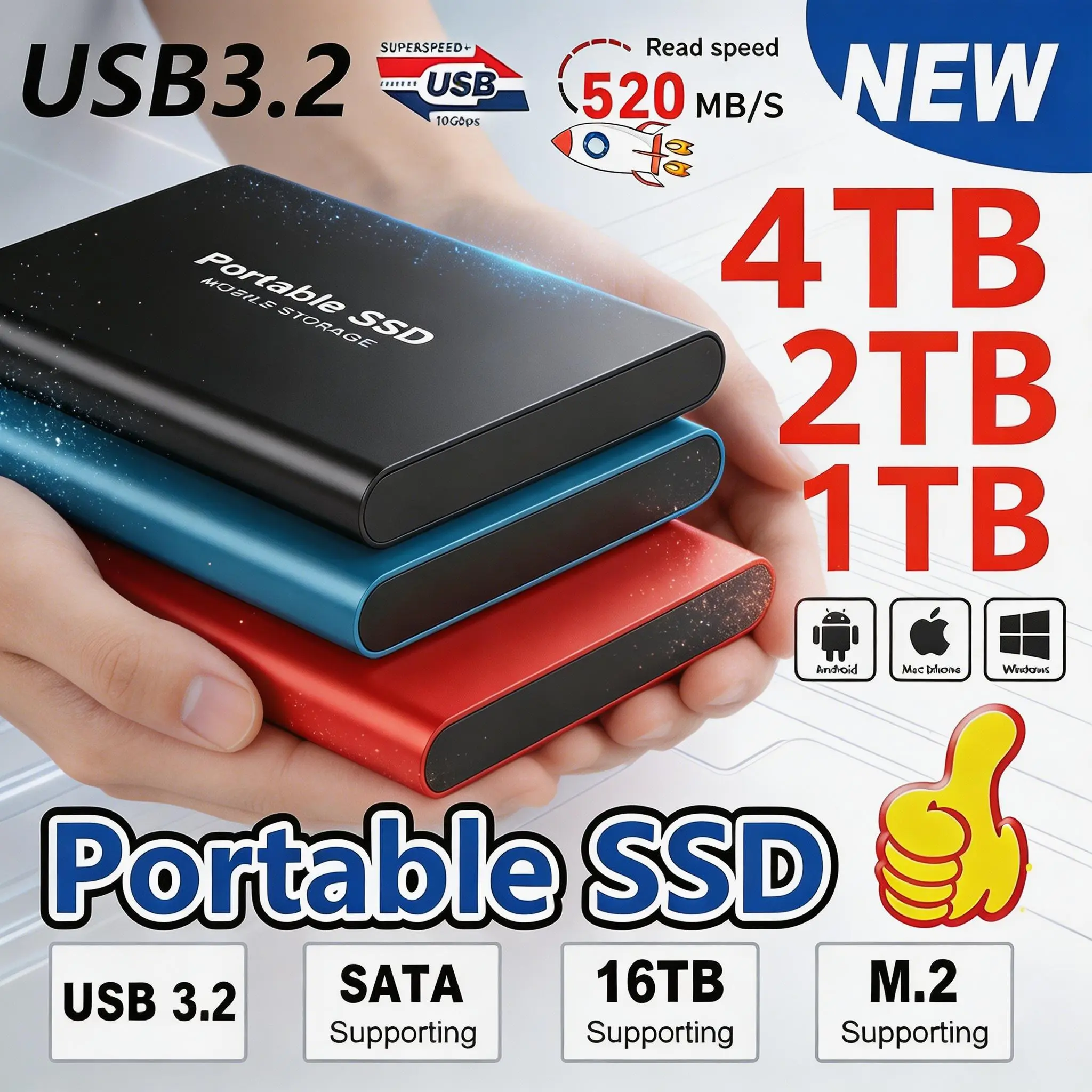 FASHION4U - Original External High-speed Mobile Hard Drive, USB 3.1, Large-capacity Solid-state Drive, Ultra-large Storage Space,Mac PC Use