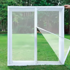 White Self-Adhesive Zipper Window Screen, Openable Mosquito Net, Easy No-Drill Installation, Breathable Insect Mesh for Doors & Windows, Zippered Doors, Bedroom, Living Room, Kitchen