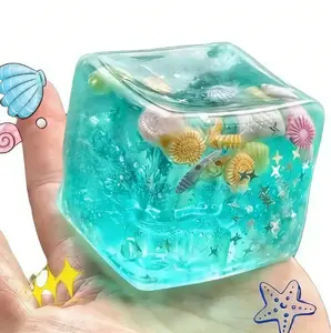3D Ocean Cube Squishy Toy, Transparent Shell Stress Relief Squeeze Toy, Anxiety Reduction Fidget Toy
