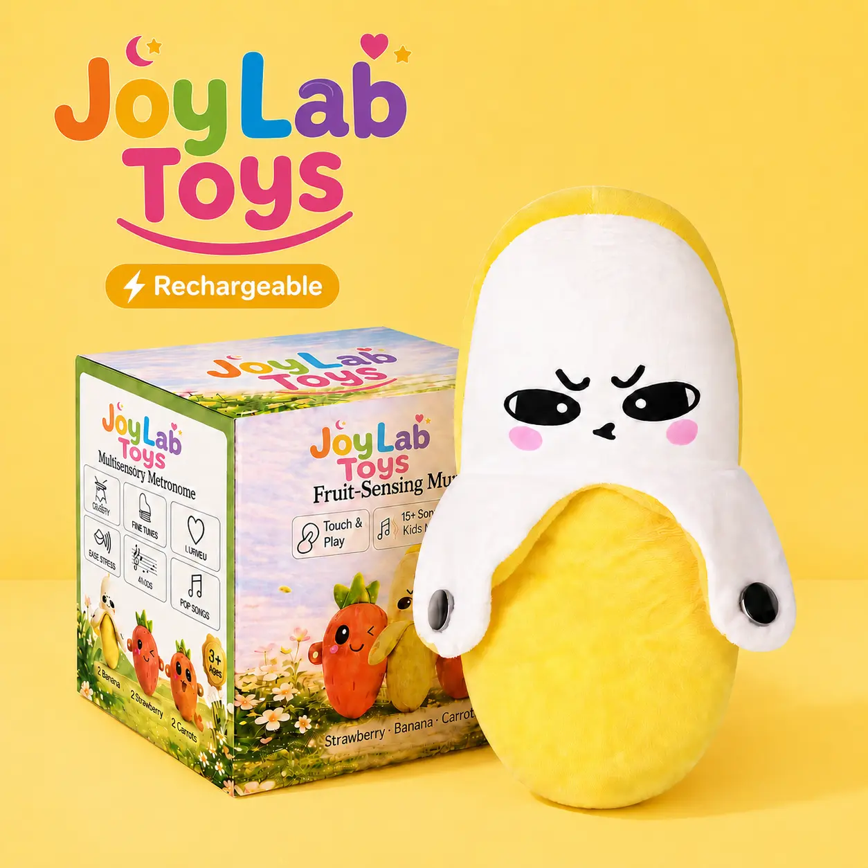 JoyLabToys Banana interactive Music Plush Toy -Banana,Strawberry & Carrot Electric Plush Toys forParent-Child Interaction, Couples & FriendsPrank Toy, Valentine's Day & Easter Party FunGift for Kids & Adults stuffed animals cute girlygifts