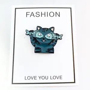 Cat with Fish Eyes Enamel Pin Funny Cartoon Style Zinc Alloy Pin for Cat Lovers Adds Playful Vibe to Backpacks and Jackets