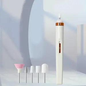5 In 1 Rechargeable Electric Nail Drill Kit, Portable Professional Manicure Pedicure Tools Set for Hand & Foot Nail Polishing, White