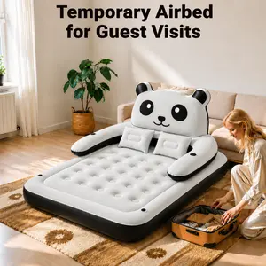 Panda Backrest Air Mattress, Portable Air Sofa Bed for Indoor & Outdoor, Garden, Guest Room, Beach, Camping Inflatable Blow Up Mattress