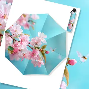 Elegant Sakura Butterfly Pattern Umbrella, Automatic Open-Close Design, Portable Folding Structure, Durable Frame, Ideal Gift for Special Occasions