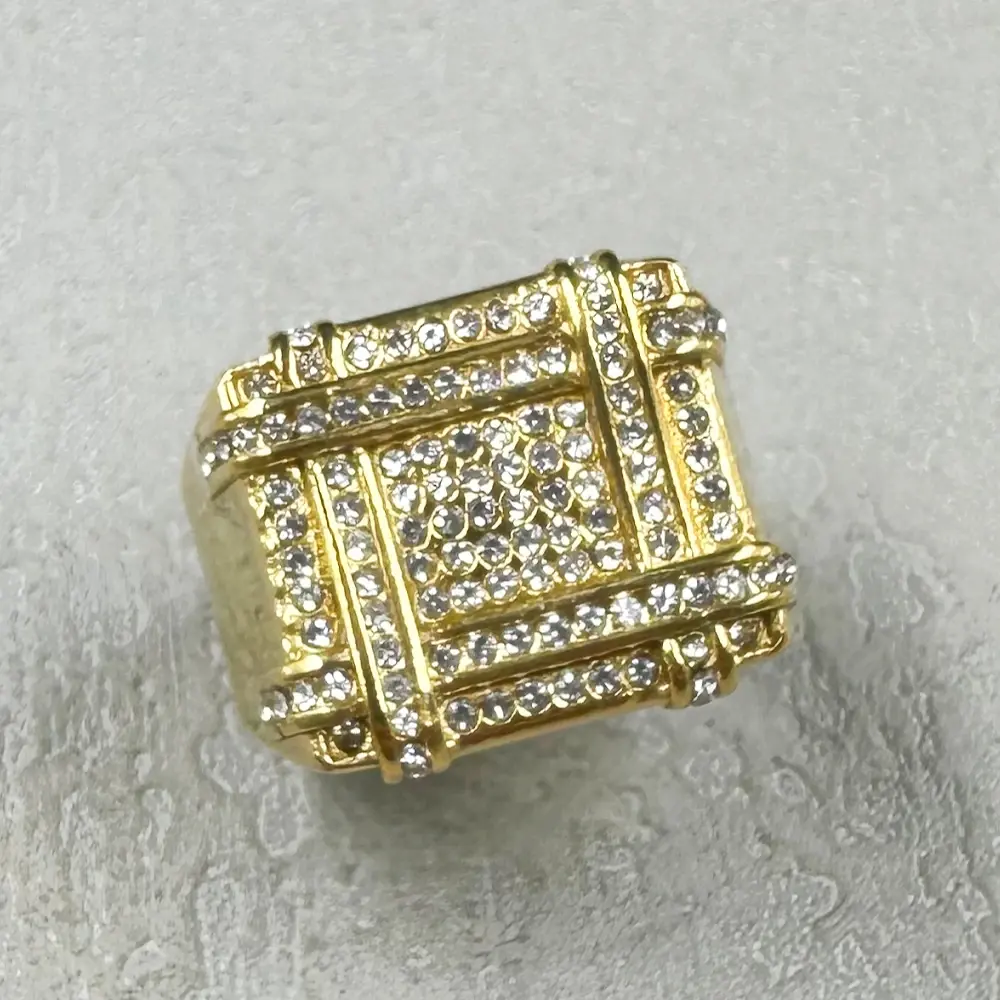 Hip Hop Bling Iced Out unique design 316L Stainless Steel Square full Stone rhinestone Finger Rings for Men women Rapper Jewelry