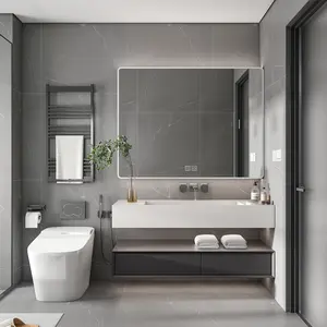 DONEXT Grey Aluminum Wall Mount Medicine Cabinet (35x28 in) - Bathroom Mirror Storage Cabinet with 3-Color LED Lights, Defogger, Cosmetic Rack, Hair Dryer Holder