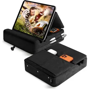 Tablet Pillow Stand with Storage, Foldable iPad Holder for Lep, Bed, Sofa, and Desk - Soft Pad Dock with Pocket and Stylus Mount Compatible with 4-13" iPad Pro/Air/Mini, Galaxy Tab, Kindle