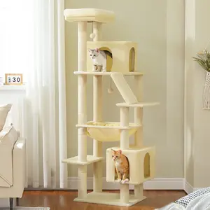 71" Tall cat tree with extra large hammock, 4 scratching posts and 2 spacious cat beds