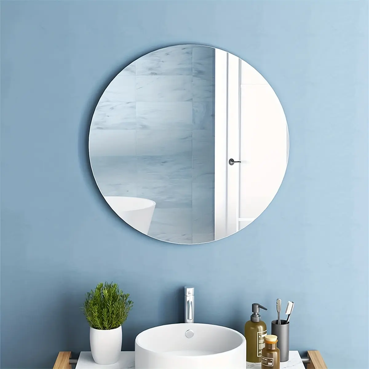 Round Wall Mounted Mirror Sticker, Self Adhesive Wall Mirror, Acrylic Mirror Sticker, Decorative Mirror for Bathroom, Bedroom, Dressing Table, Wall Decor, Wall Hanging Mirror, Reflective Mirror