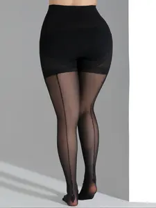 Women's Fashionable Sexy High Stretch Plus Size Vertical Stripe Heart Pantyhose, Comfortable Fit Silky Material, Perfect for Parties & High Heels Tights