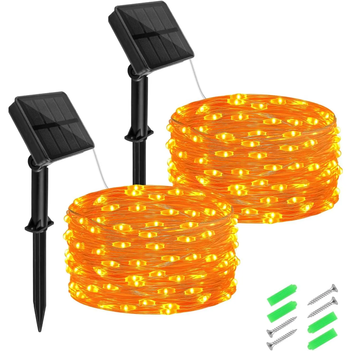 Halloween String Lights Outdoor Waterproof, Orange Solar Fairy Lights 16.4ft 50LED 8 Modes Orange Fall Outdoor Lights for Fall Decor Outside Pathway Patio Party Backyard Decorations
